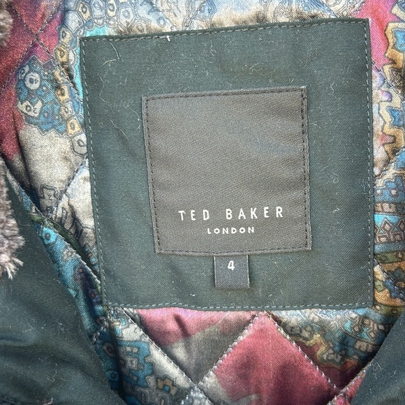 Ted Baker Geddes Parka Faux Fur Trim Hooded Jacket Coat Dark Green  Sz 4 (Large) - Picture 5 of 12